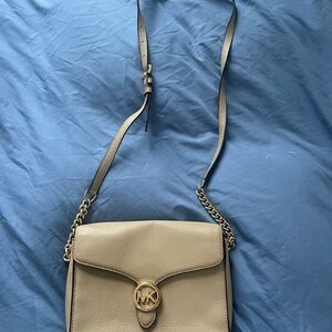 Michael Kors Beige Crossbody Bag with Gold Accents